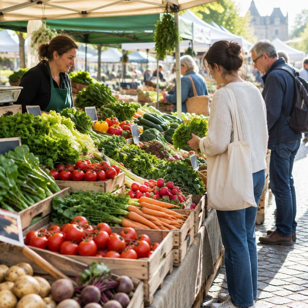 Outdoor market stall with fresh vegetables