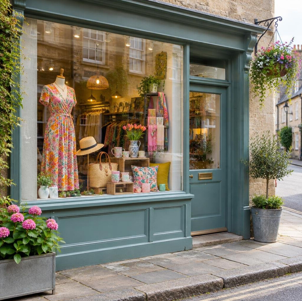 Boutique shop front with colourful display