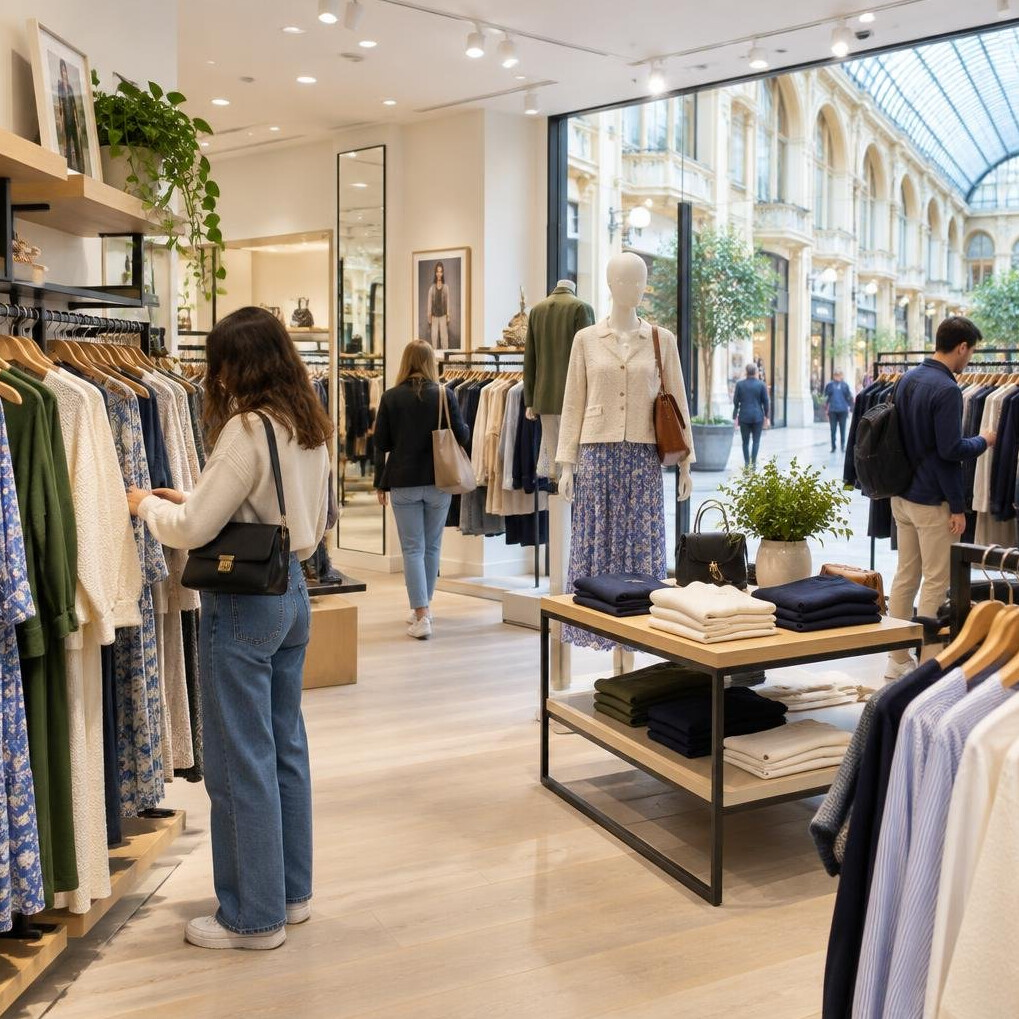 Interior of a clothing store with racks