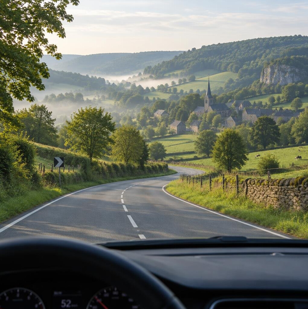 Road winding through green hills